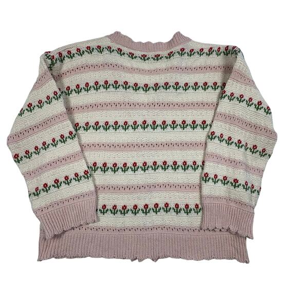 Kawaii Harajuko Style Cardigan Sweater Women's OS Cream Pink Scalloped Pointelle - Picture 3 of 9